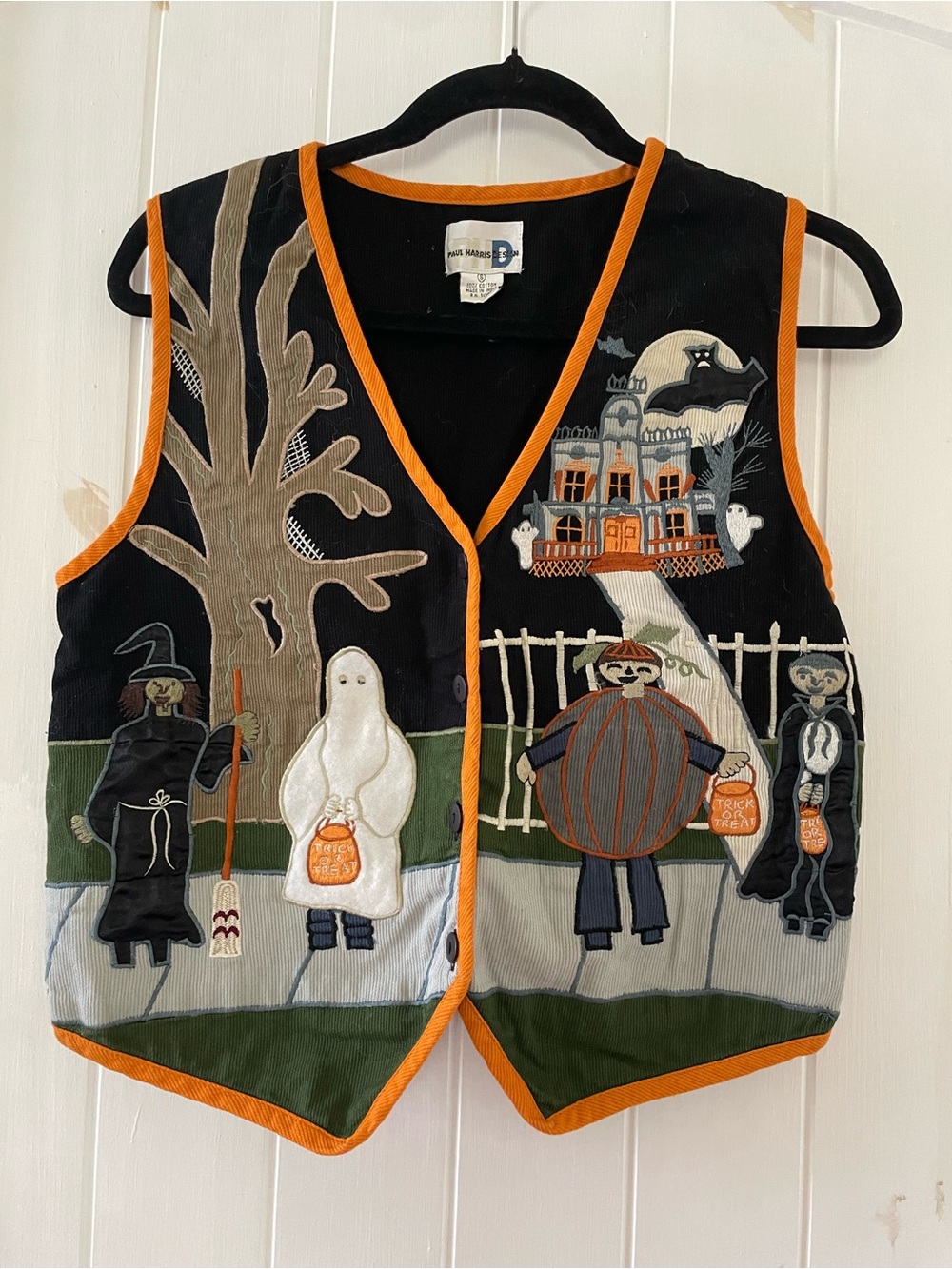 Paul Harris Designs Women’s Sz S Corduroy Cotton Halloween Ghost Appliqué Vest